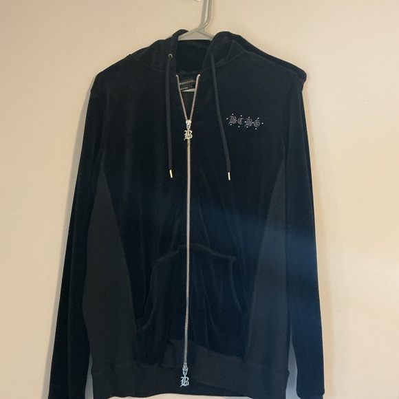 BCBGMAXAZRIA Black Velour Zip Hoodie | XL | Crown Graphic | Luxe Y2K - Picture 9 of 10